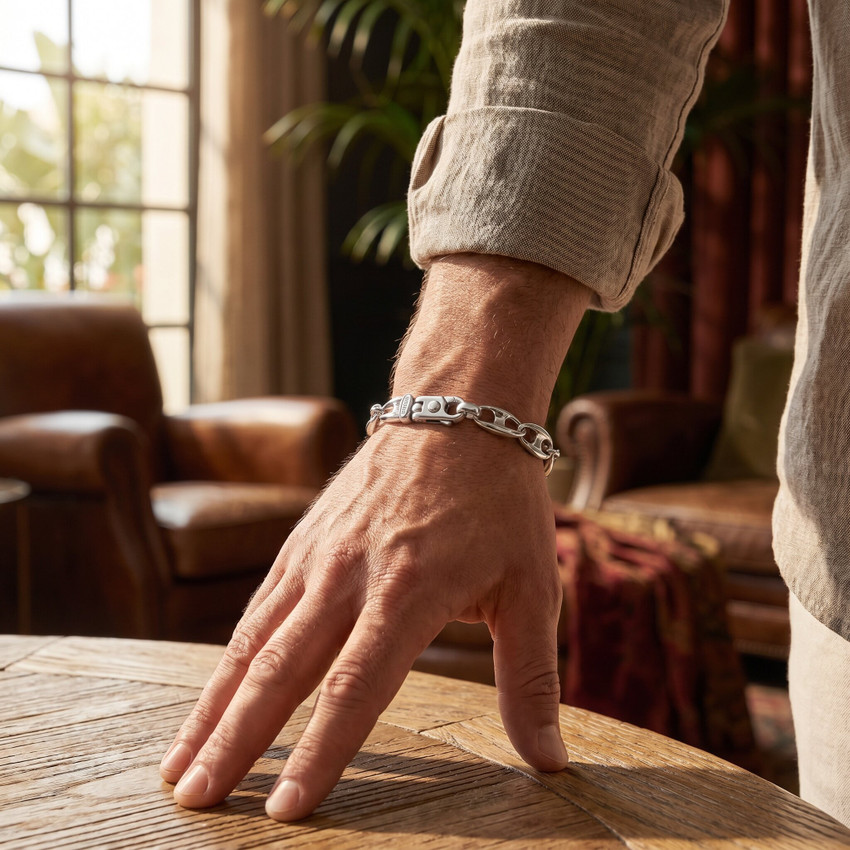 Men's Twisted Elongated Mariner Link 14k Gold (56gram) or Platinum (91gram) 6.5mm Bracelet 9"