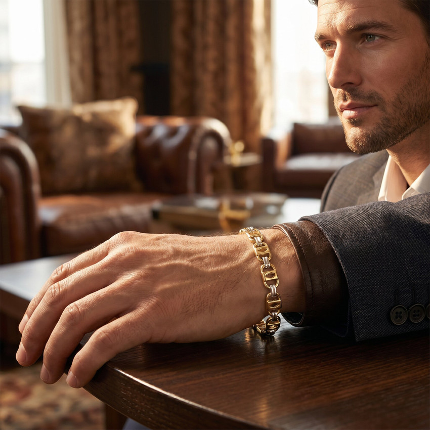 Men's Designer Mariner Link 14k Gold (35gram) or Platinum (56gram) 9mm Bracelet 8.5"