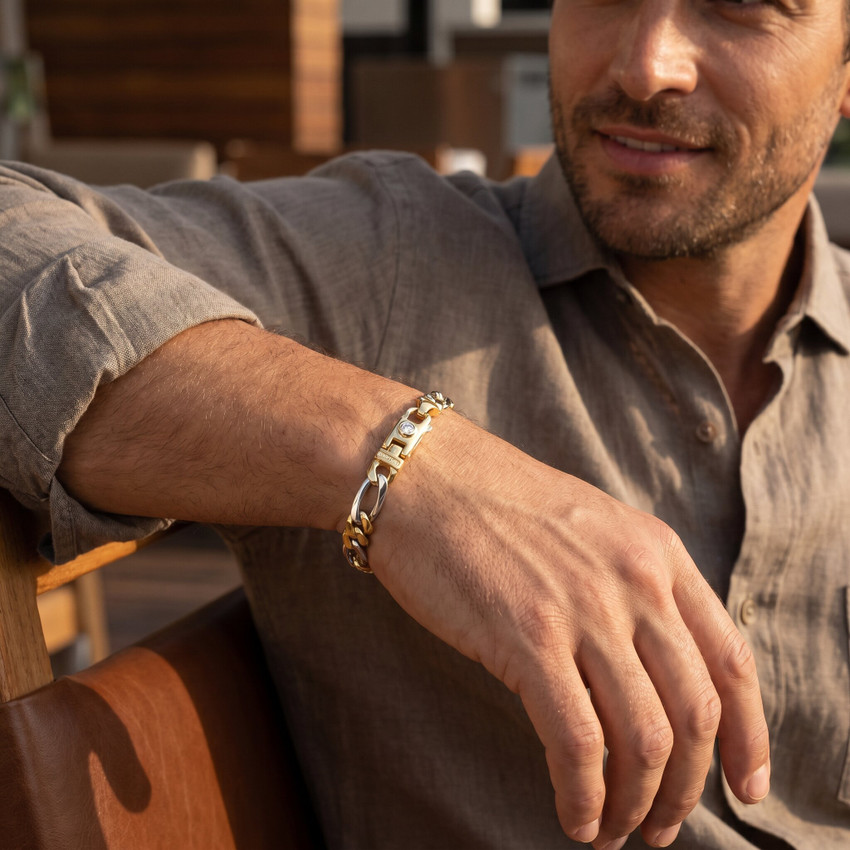 Men's Figaro Link 14k Gold (14gram) or Platinum (23gram) 5.5mm Bracelet 8.5"