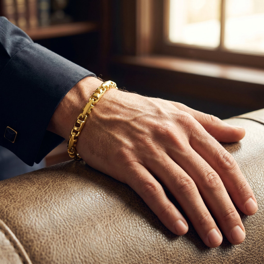 Men's 6mm Link Bracelet 9in 14K Gold 34g / Platinum 55g