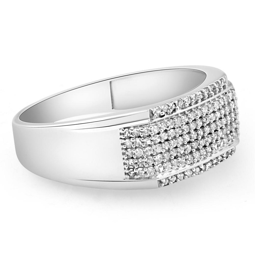 1/2Ct Men's Pave Diamond Ring in White Gold