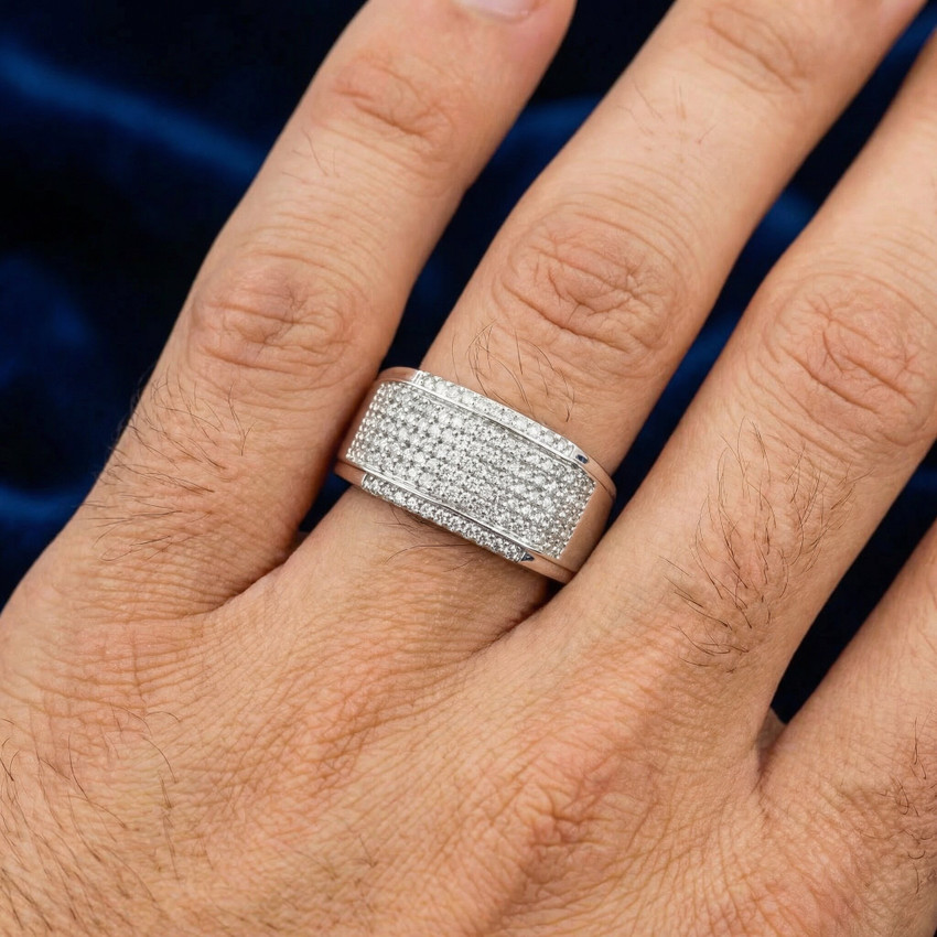 1/2Ct Men's Pave Diamond Ring in White Gold