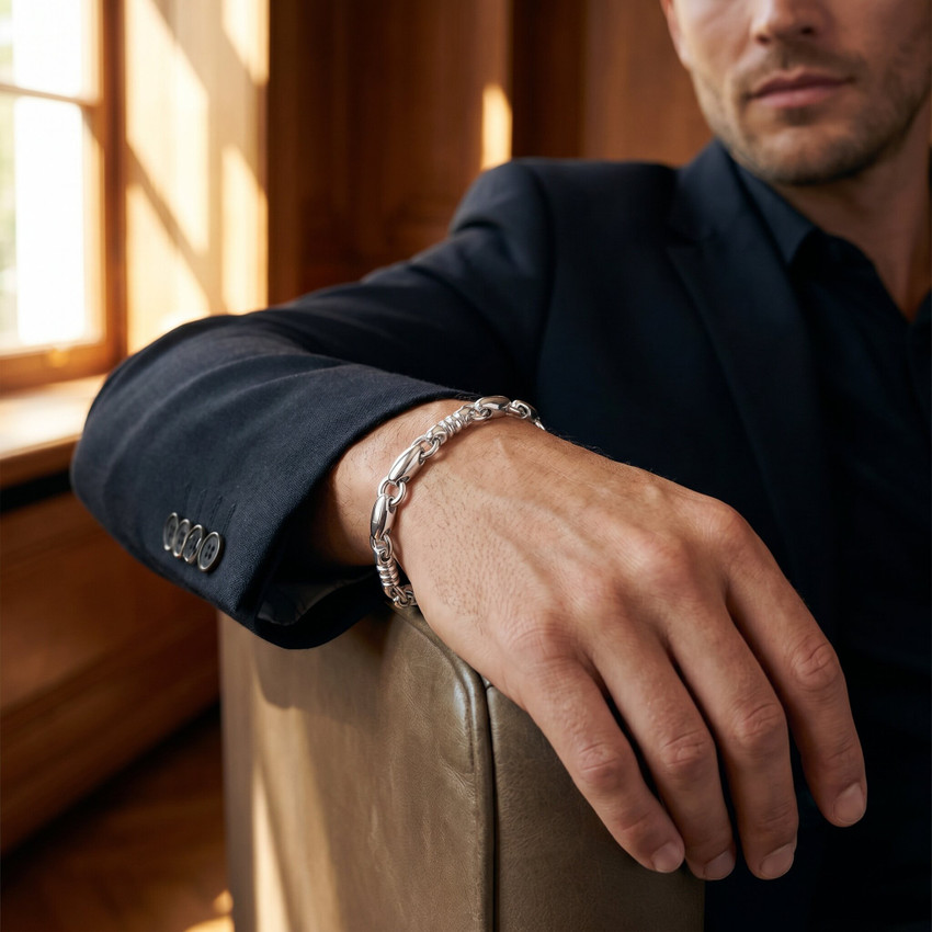 Men's Mariner with Ribbed & Rolo Links 14k Gold (46gram) or Platinum (74gram) 6.5-8mm Bracelet 8.5"