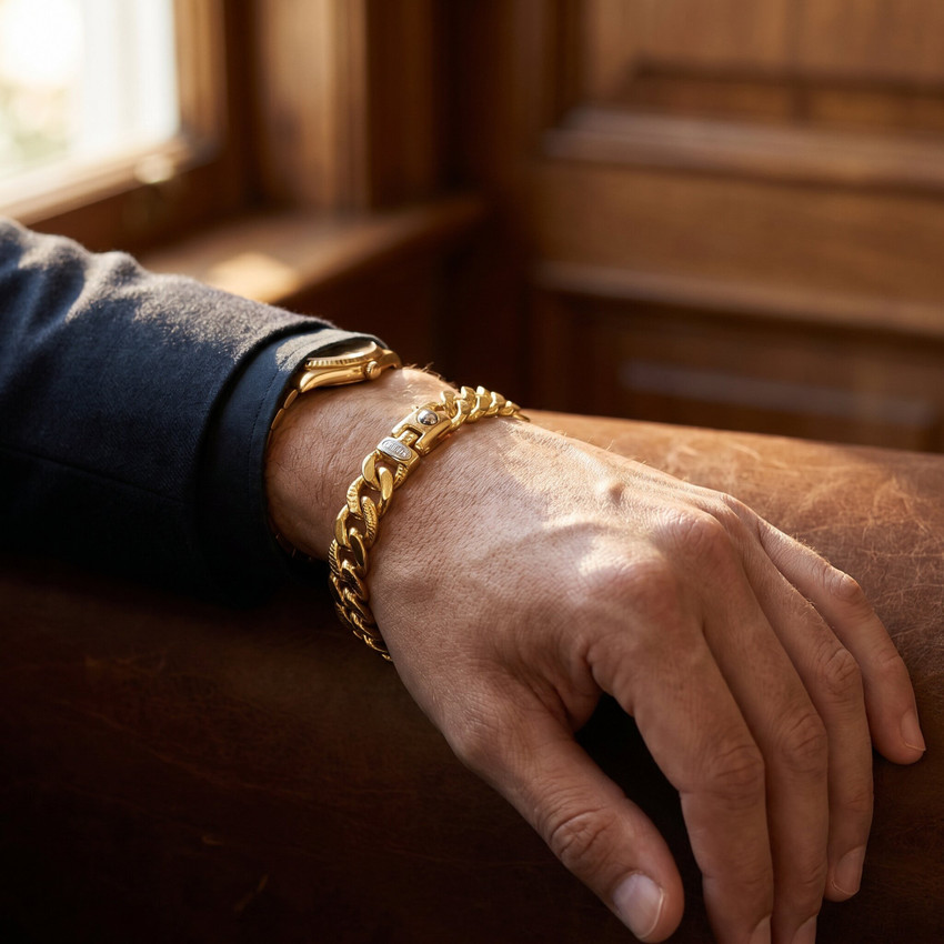 Men's Figaro Link 14k Gold (34gram) or Platinum (54gram) 8.5mm Bracelet 8.25"