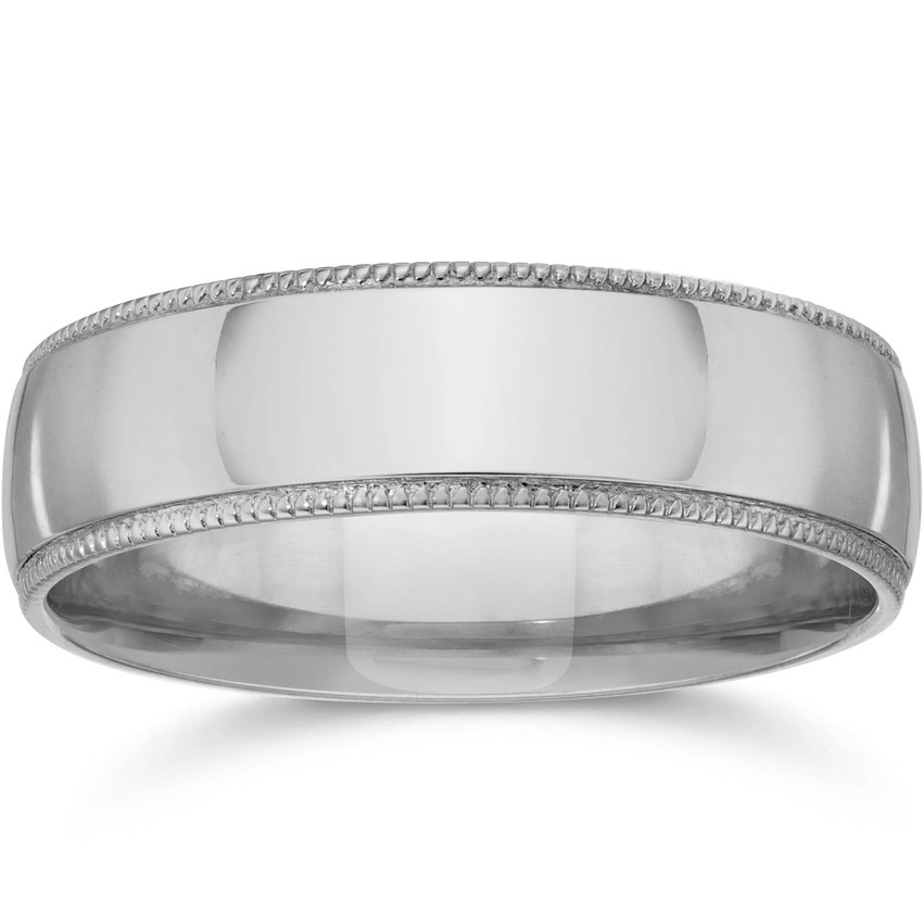 5mm Milgrain Edge Wedding Ring Solid High Polished 14K White Gold Band
