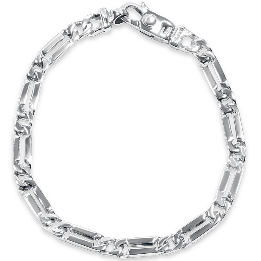 Men's Designer Figaro Link 14k Gold (18gram) or Platinum (29gram) 5.5mm Bracelet 8"