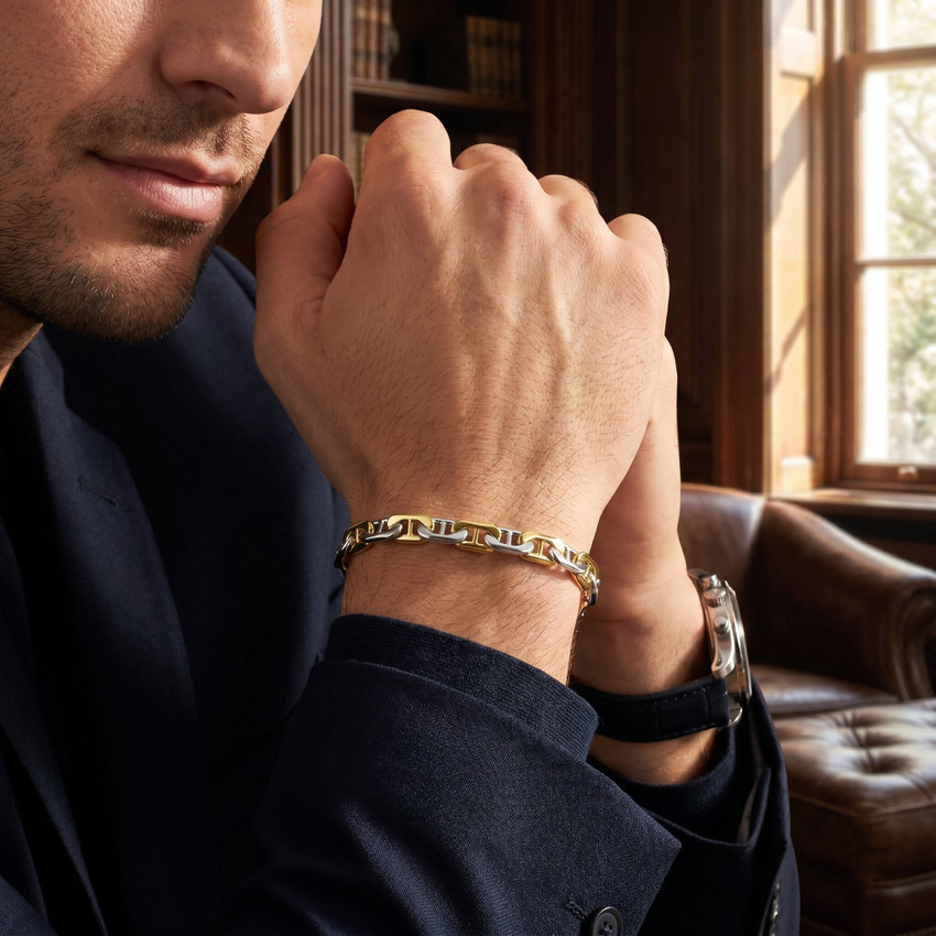 Men's Designer Mariner Link 14k Gold (32gram) or Platinum (52gram) 7.5mm Bracelet 8"