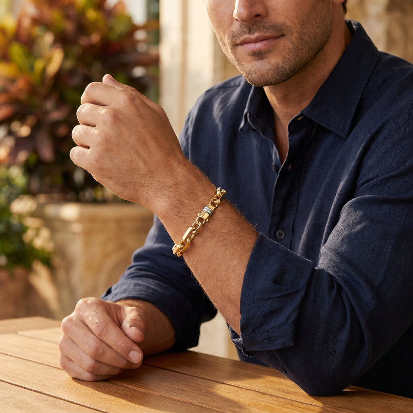 Men's Square and Rounded Link 14k Gold (65gram) or Platinum (104gram) 8mm Bracelet 8.5"