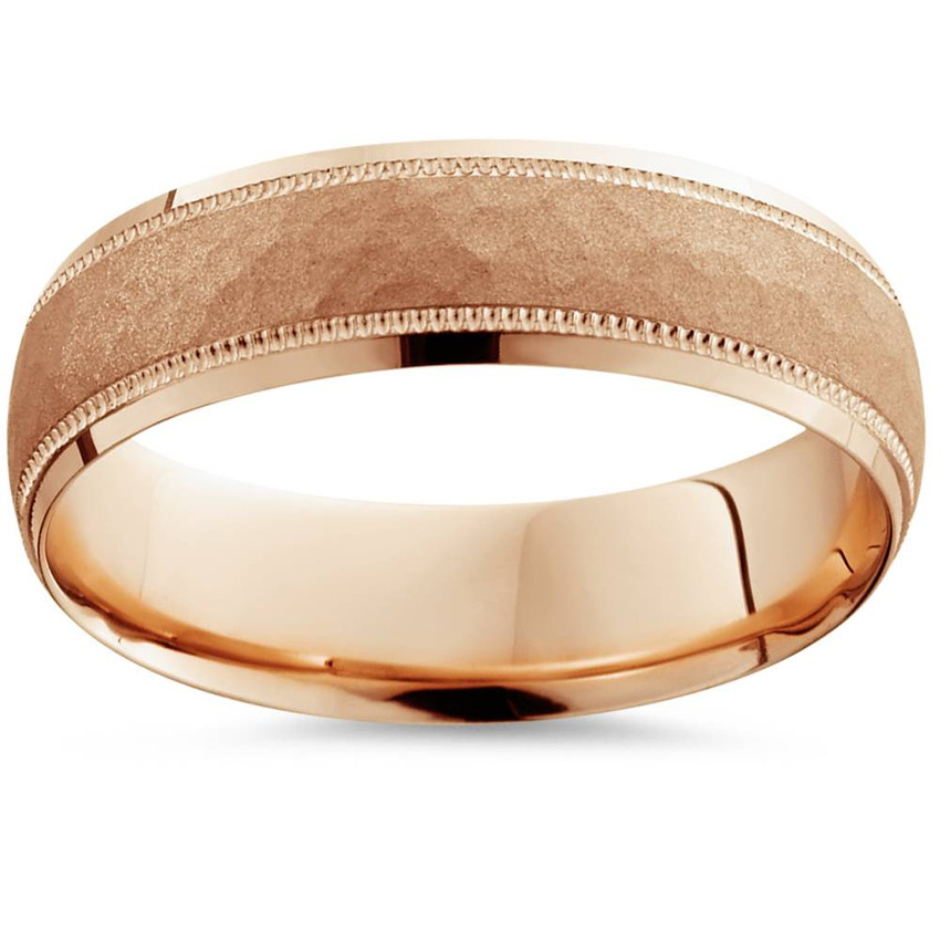 6mm Mens Rose Gold 14K Hammered Band Wedding Ring