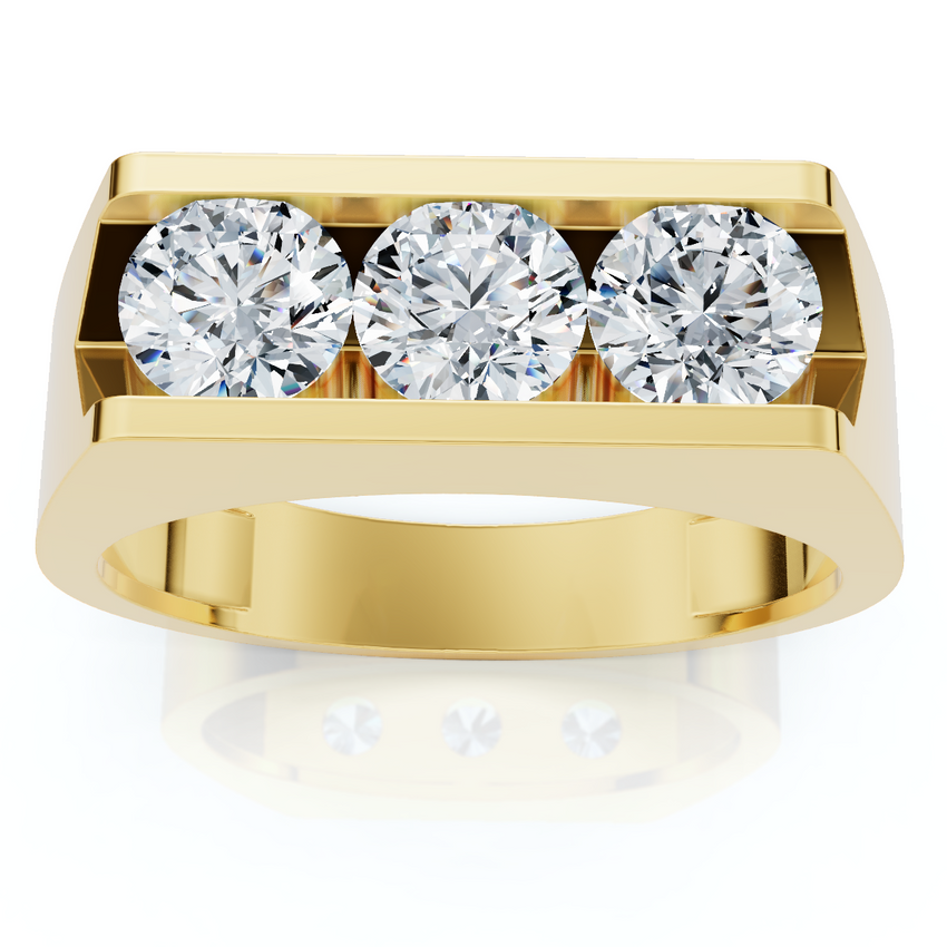 1 1/2ct Diamond Three Stone Mens Wedding 3 Round Jewelry Ring 10k Yellow Gold