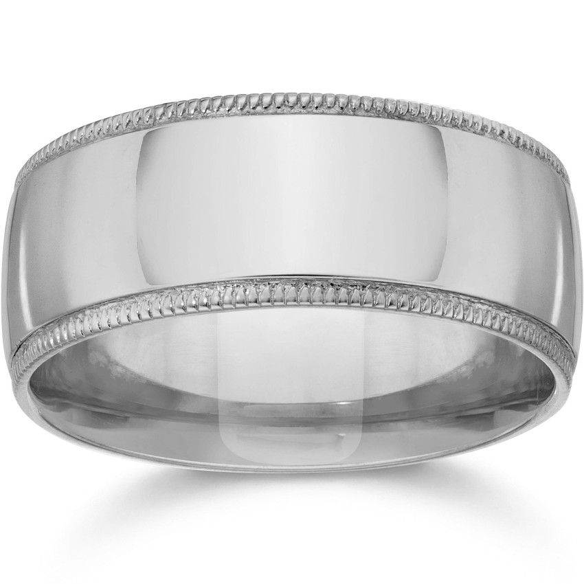 10MM Wide Milgrain Wedding Band 14K White Gold