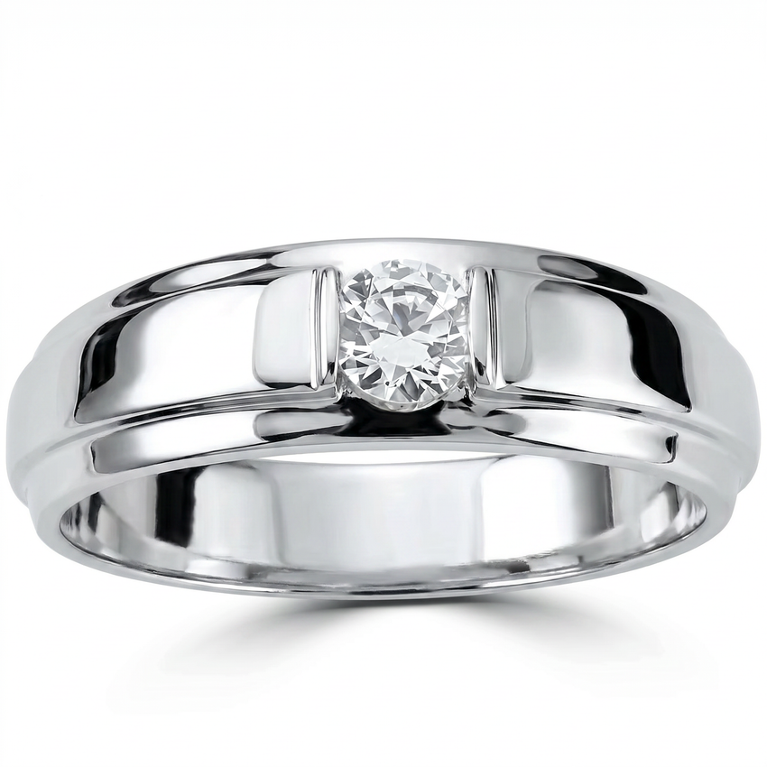 1/6Ct Men's Diamond Solitaire Ring 10K White Gold