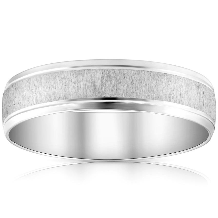 Mens 6mm 14K White Gold Comfort Fit Wedding Band Brushed Ring