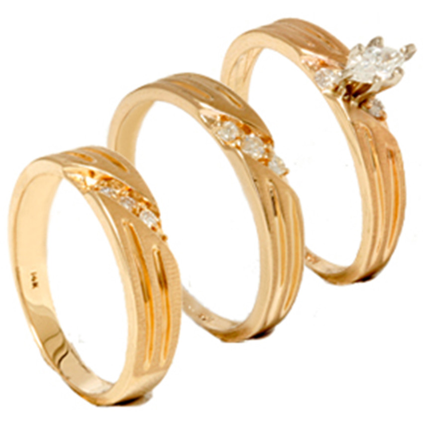 1/4ct Diamond Matching Trio Wedding Ring Set 14K Gold