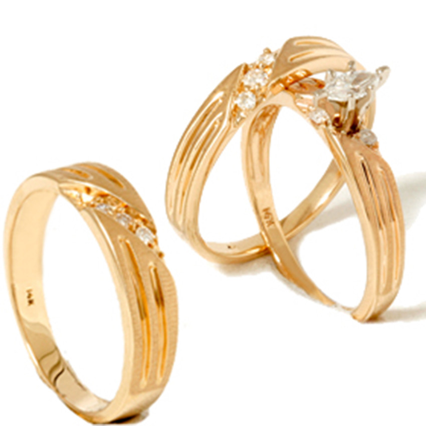 1/4ct Diamond Matching Trio Wedding Ring Set 14K Gold