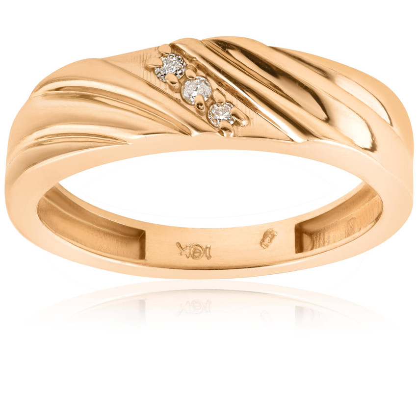 Mens 10k Yellow Gold Diamond Wedding Anniversary Ring 3-Stone High Polished