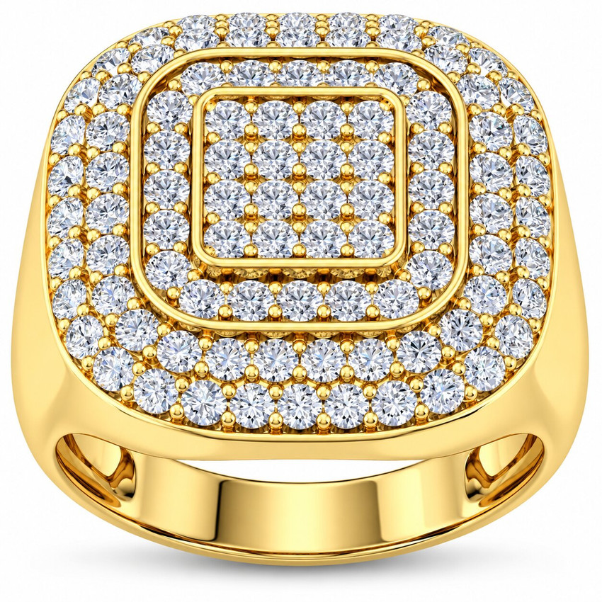 3Ct Men's Diamond Ring Wide High Polished Anniversary Band White or Yellow Gold