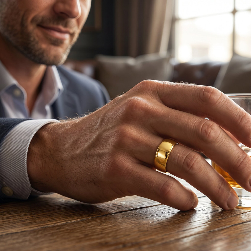 High Poloshed 9MM Wedding Band 14K Yellow Gold