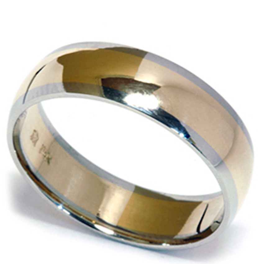 Mens 14K Gold Two Tone Comfort Fit Plain Wedding Band