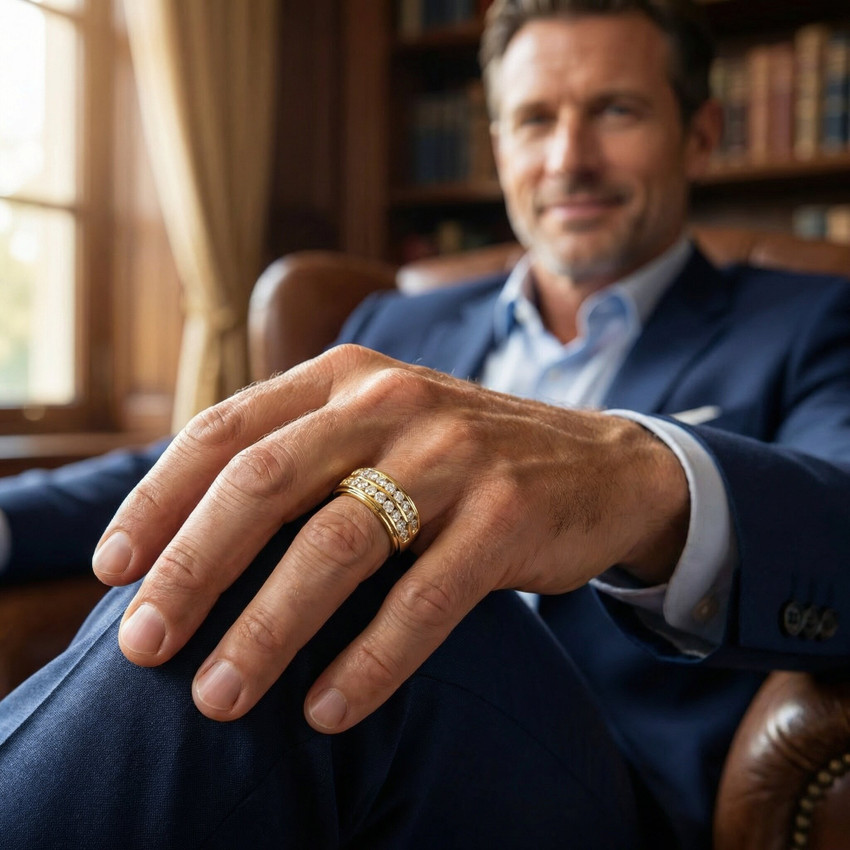 1 Ct Diamond Mens Double Row Wedding Ring 10k Yellow Gold