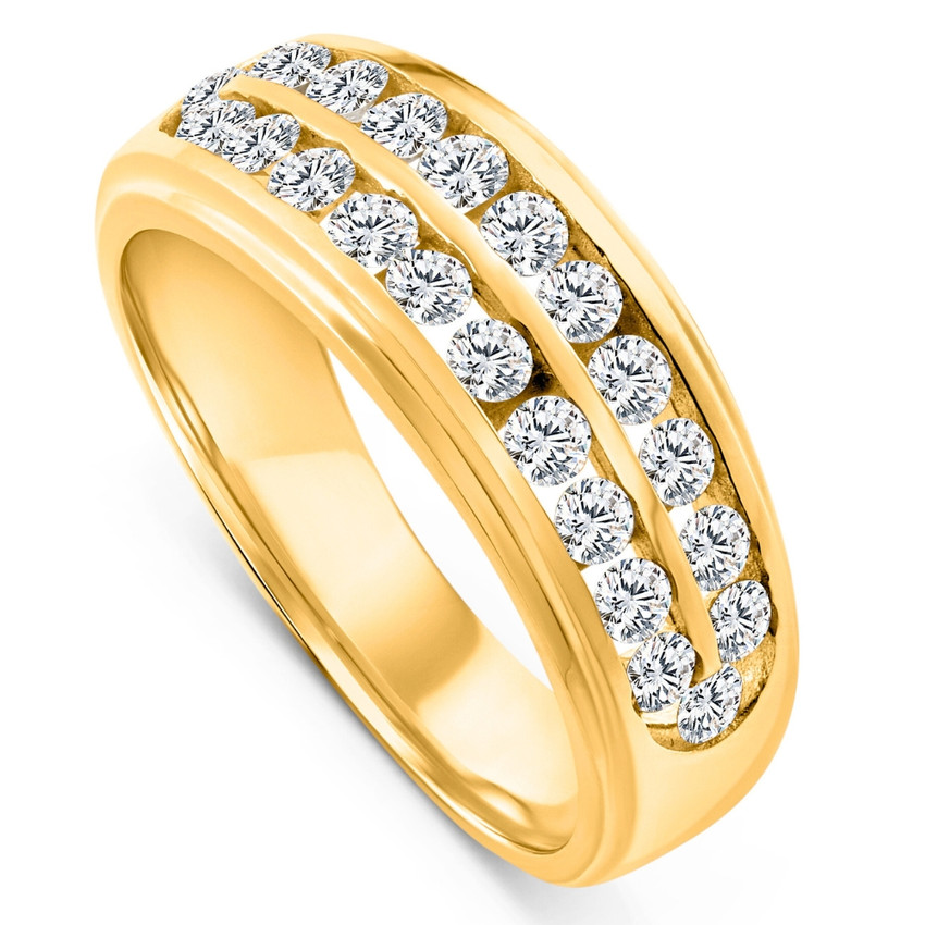 1 Ct Lab Grown Diamond Mens Double Row Wedding Ring 10k Yellow Gold