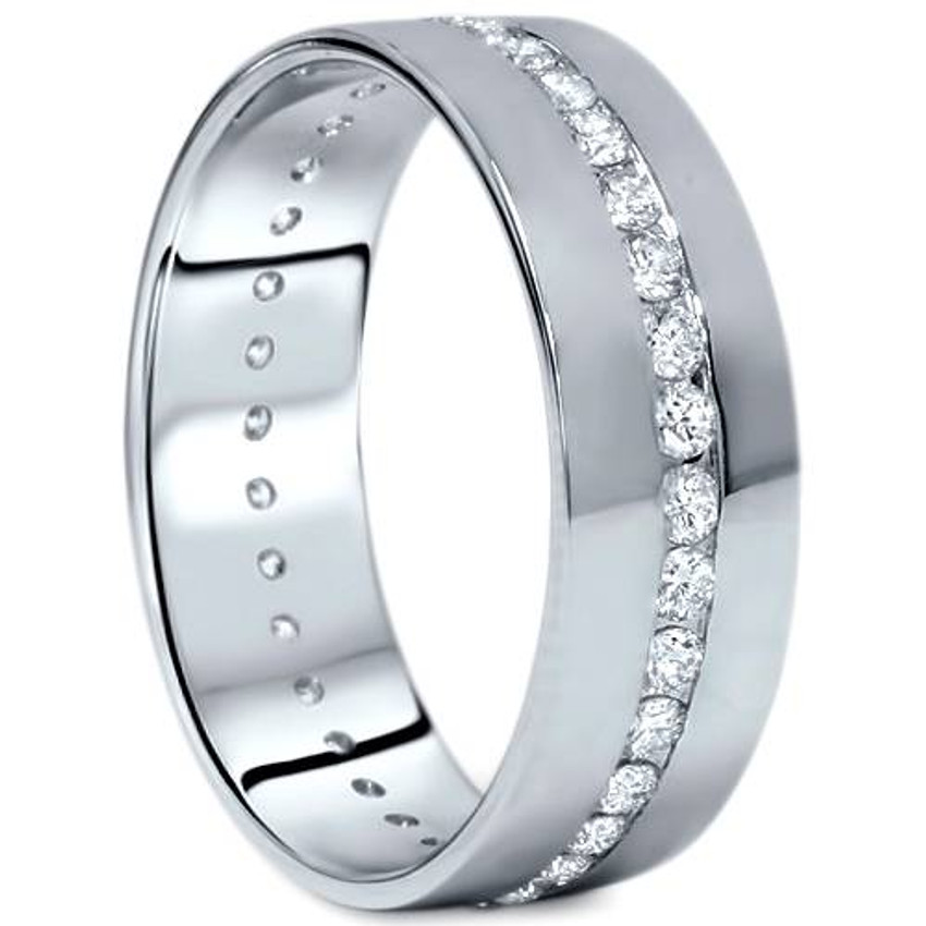 1 1/10ct Diamond Mens Eternity Wedding Ring 8mm 14K White Gold