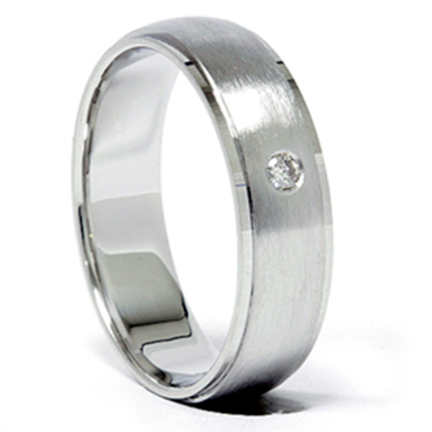 Mens Diamond Solitaire 14K White Gold Wedding Ring Band