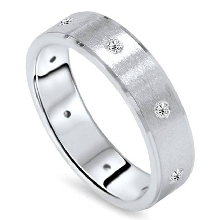 Mens Platinum 6mm 1/3ct Brushed Diamond Wedding Band