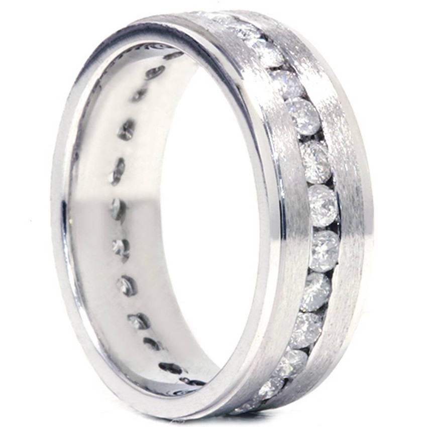 1 1/4ct Channel Set Diamond Brushed Ring 14K White Gold