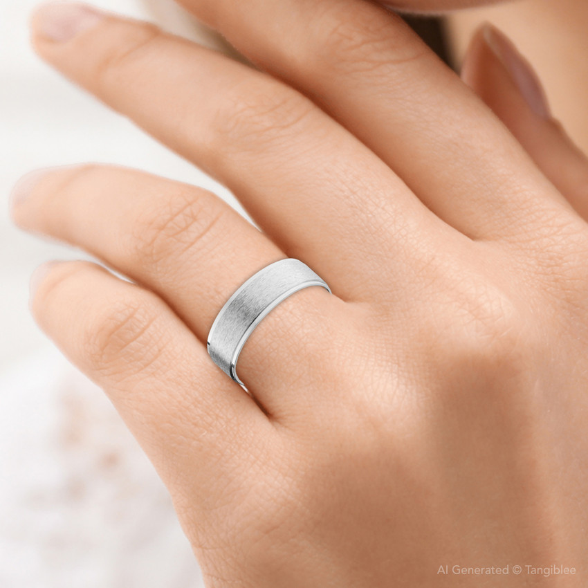 14K White Gold His Hers Brushed Wedding Band Ring Set