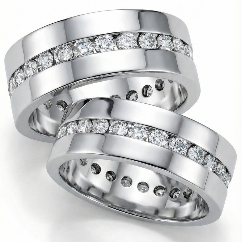 3ct Matching Diamond Eternity Wedding Band Ring Set