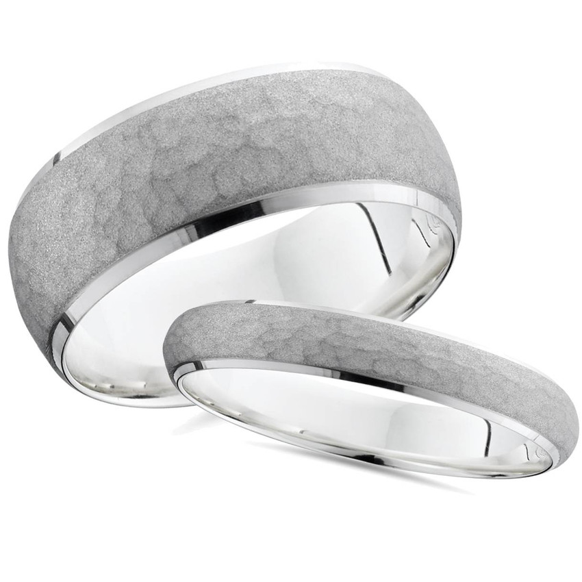Matching Hammered White Gold His Hers Wedding Band Set