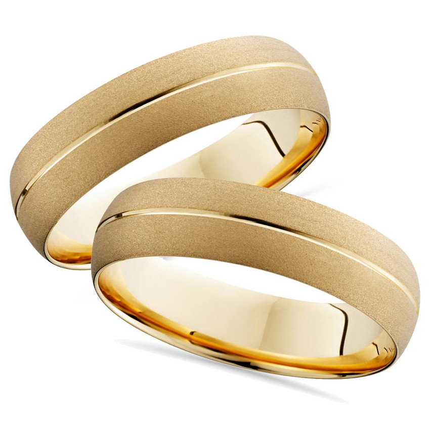 Gold Matching His Her Wedding Band Brushed Ring 14K Set
