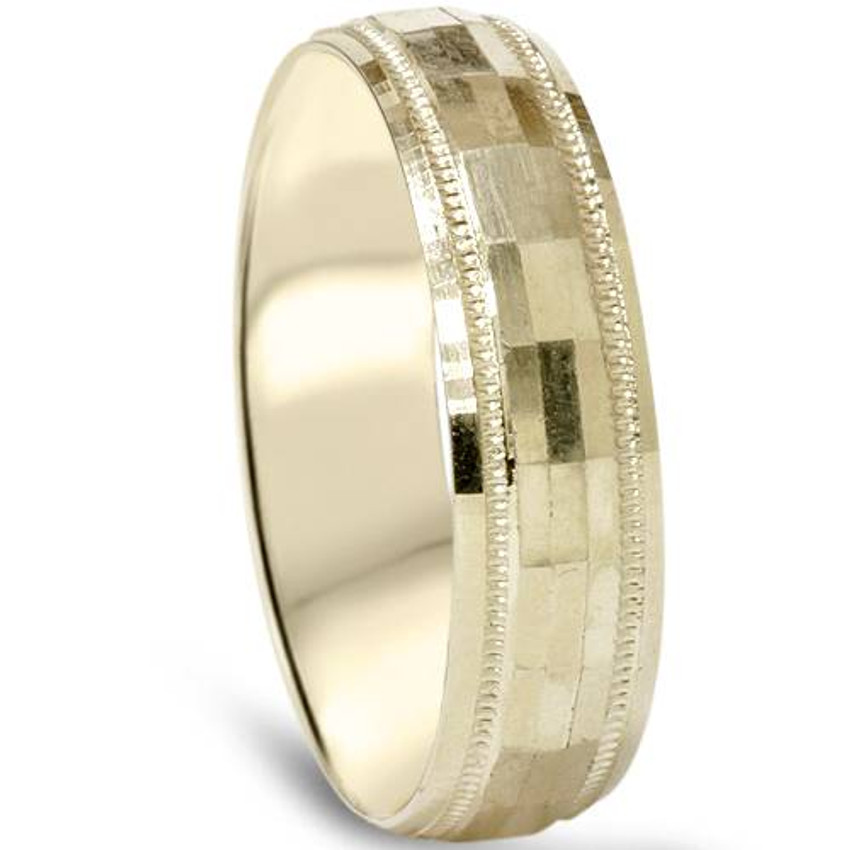 Mens 14K Gold Diamond Facet Cut Wedding Ring Band New