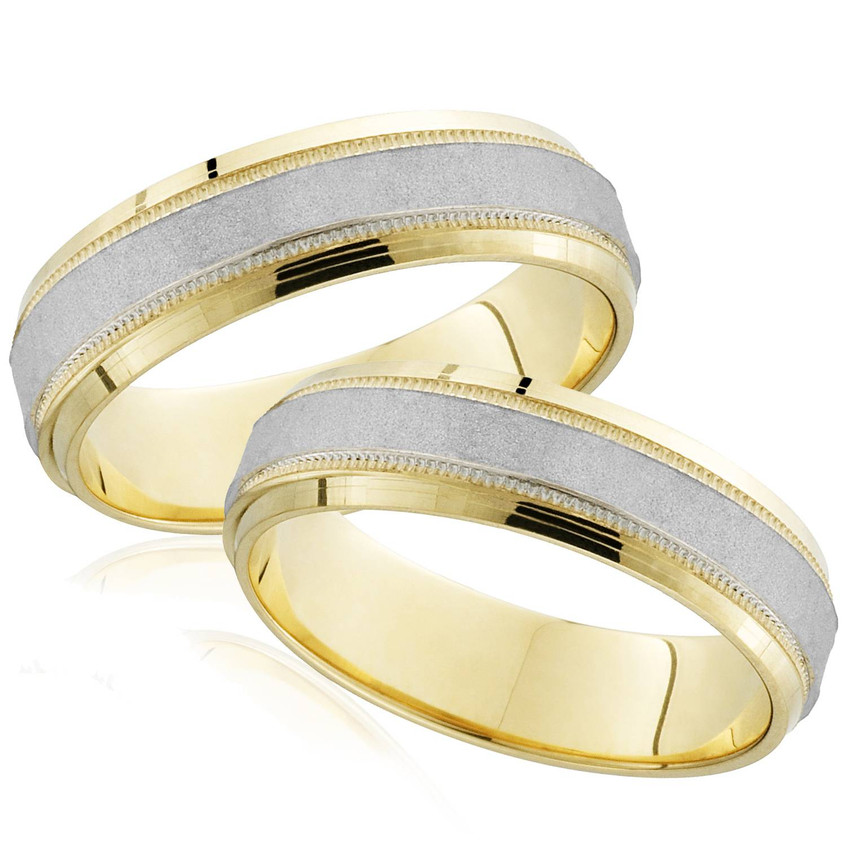 Platinum & 18k Yellow Gold His Hers Matching Hammered Wedding Band Mens Womens