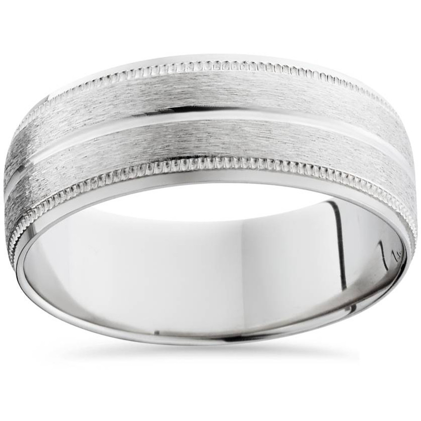 Men's 8mm Platinum Satin Wedding Band Bands Mens Rings