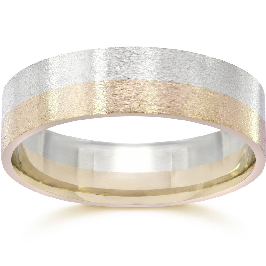 Brushed Two Tone Flat Wedding Band 14K Gold