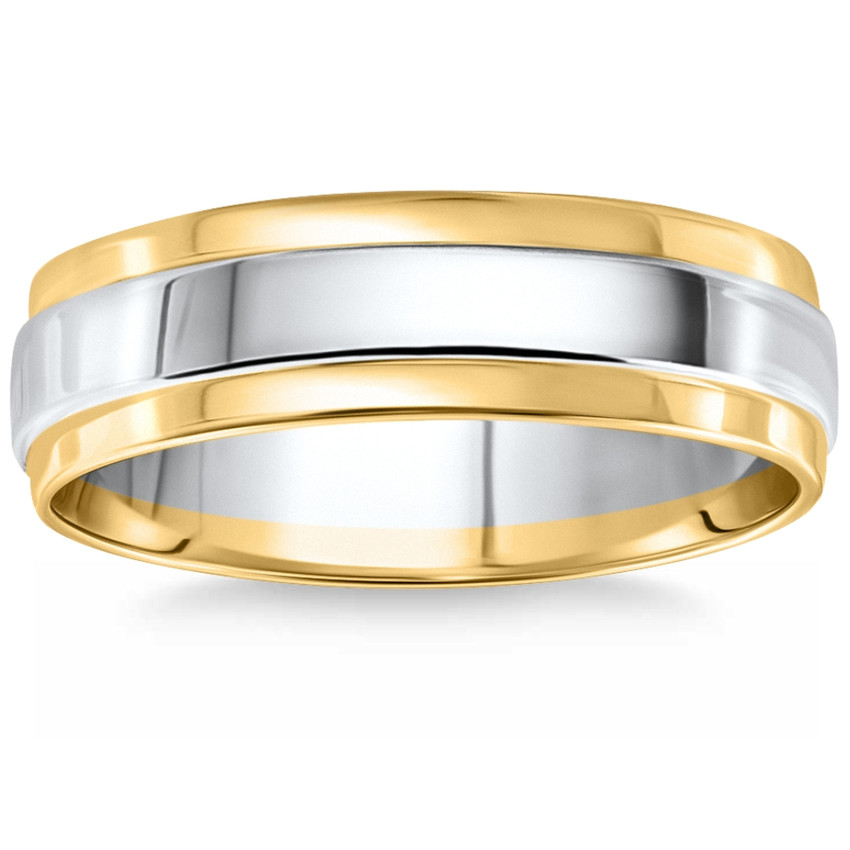 Mens 14K Gold Two Tone High Polished Wedding Band New