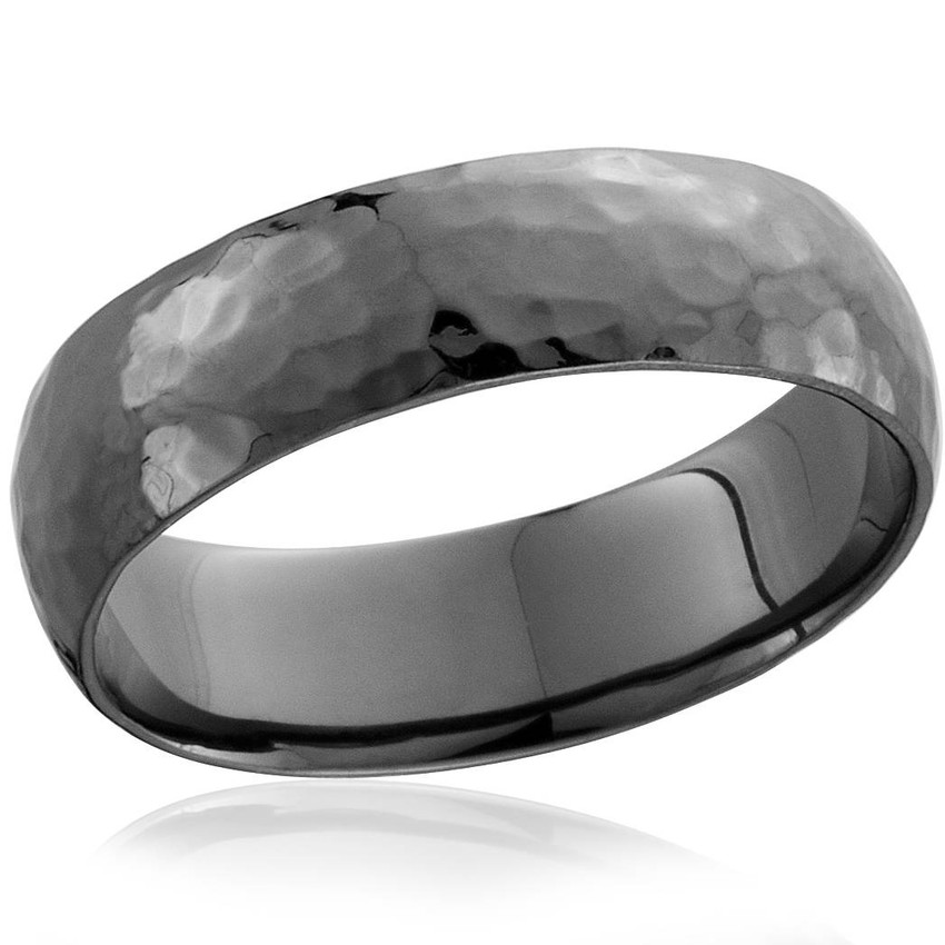 Mens 14K Black Gold Hammered Wedding Ring 6mm High Polished Band