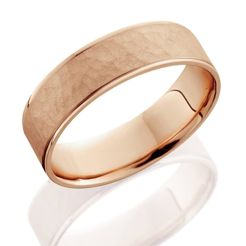 14k Rose Gold Ring Hammered Comfort Fit Wedding Band