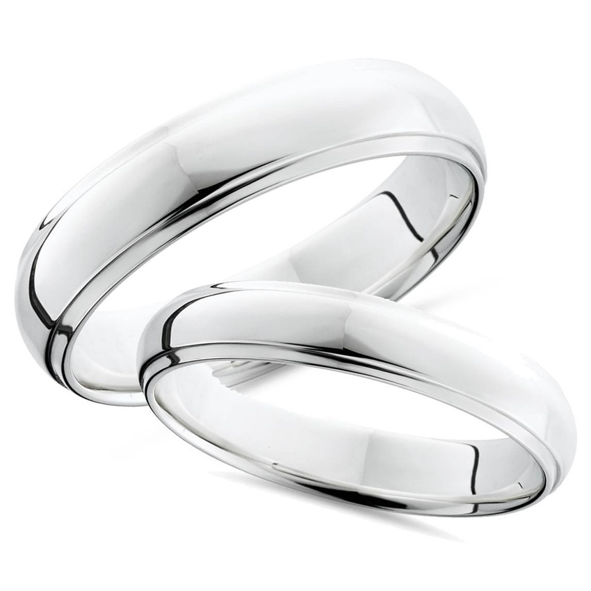 Platinum Matching His Hers Polished Wedding Bands Set