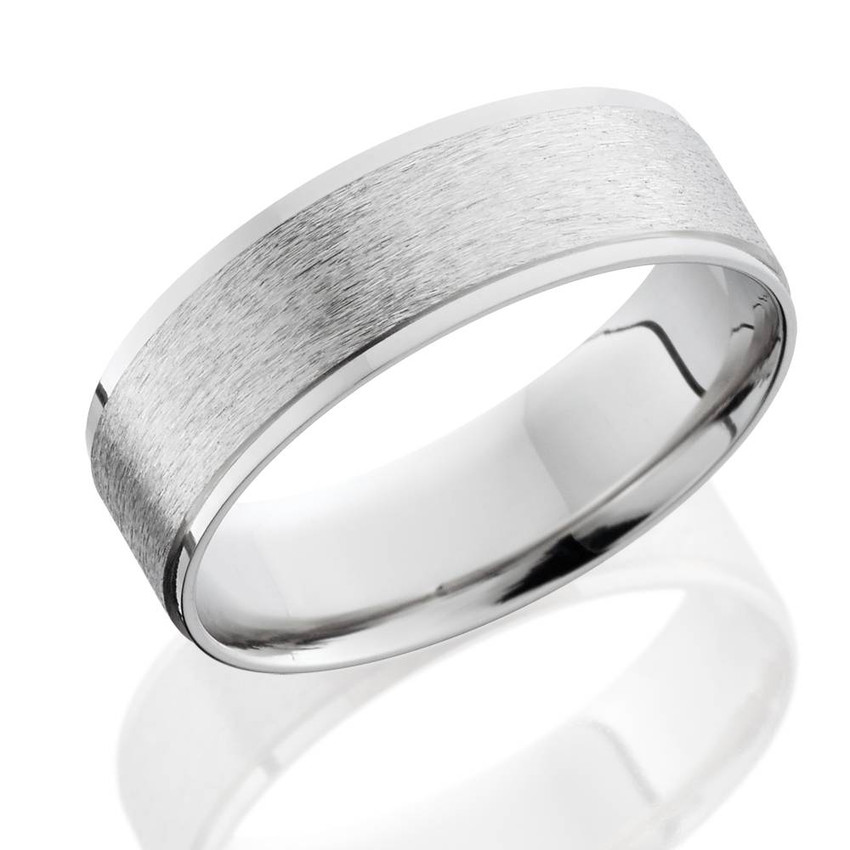 Mens 14K White Gold Flat Brushed Comfort Wedding Band