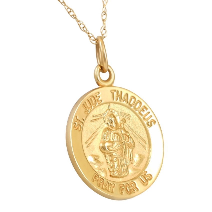 14k Yellow Gold St. Jude Thaddeus Medal Pendant 1" Tall 2 Grams