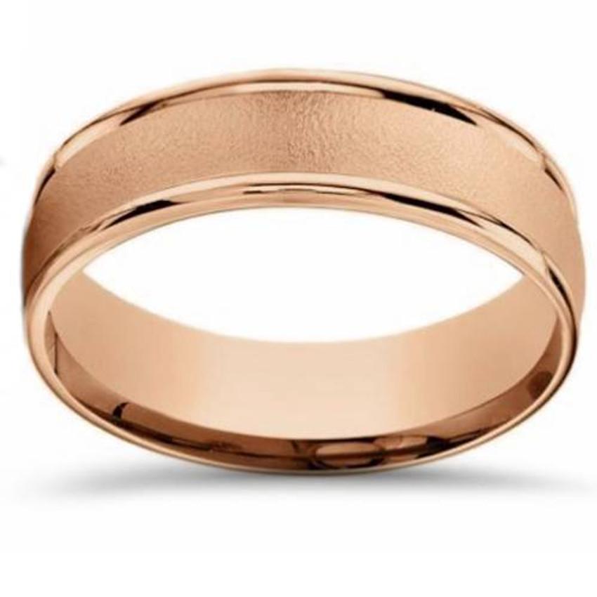 6mm Brushed Round Polished Edge 14k Rose Gold Wedding Band