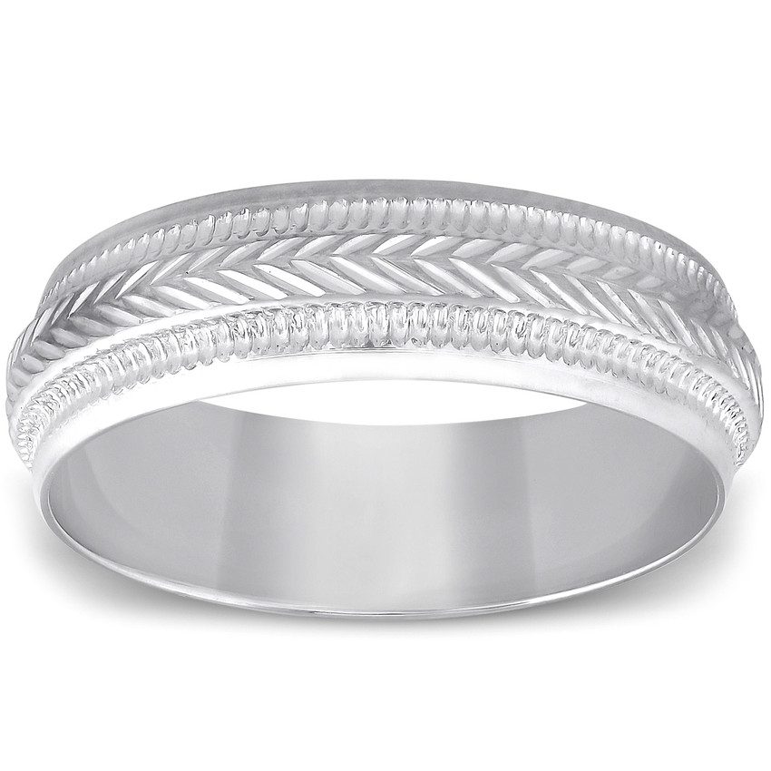 6mm Mens 10K White Gold Brushed Hand Carved Pattern Wedding Band 6mm Mens 10K White Gold Brushed Hand Carved Pattern Wedding Band