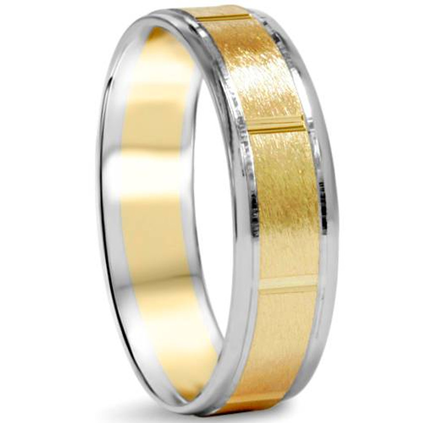 Brushed 6mm 14K White & Yellow Gold Two Tone Wedding Band