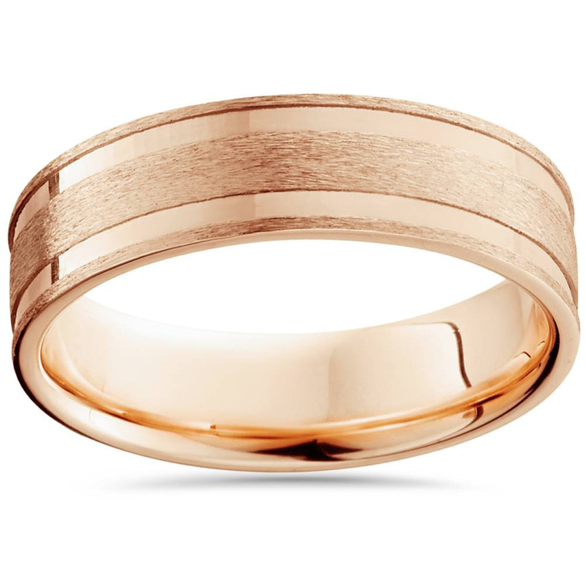 6mm 14K Rose Gold Brushed Double Inlay Wedding Band