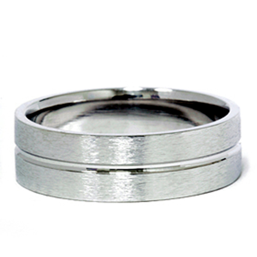 14k White Gold Brushed Wedding Band Men's 6mm Flat Ring