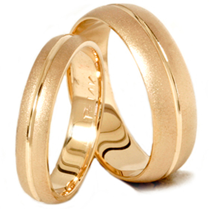 Channel Brushed Wedding Band Set 14K Yellow Gold