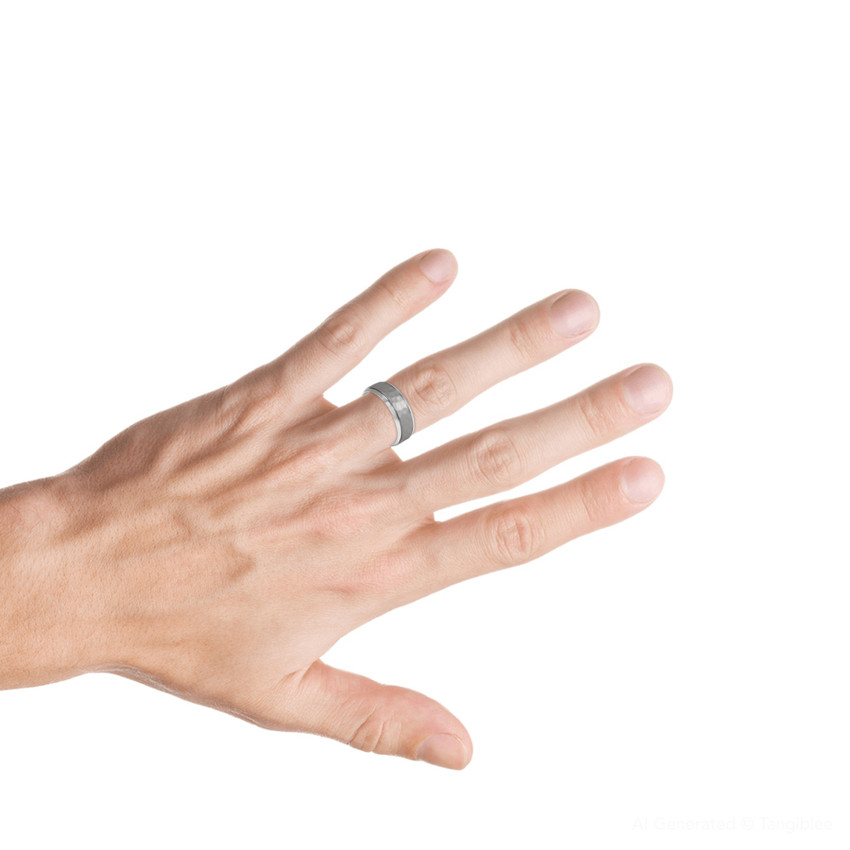 8mm Hammered Beveled Wedding Band 14K White Gold